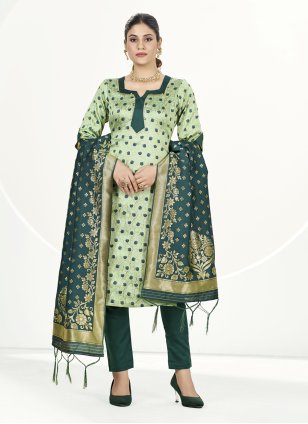 Sea Green Banarasi Silk Woven Trendy Salwar Kameez