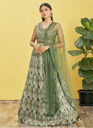 Green and Gold Heavy Designer Embroidered Lehenga/Pant Style Anarkali Suit  - Indian Heavy Anarkali Lehenga Gowns Sharara Sarees Pakistani Dresses in  USA/UK/Canada/UAE - IndiaBoulevard