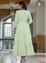Sea Green Cotton  Embroidered Readymade Gown