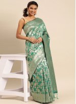 Sea Green Cotton  Weaving Contemporary Sari