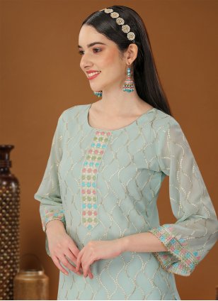 
                            Sea Green Georgette Embroidered Palazzo Salwar Suit