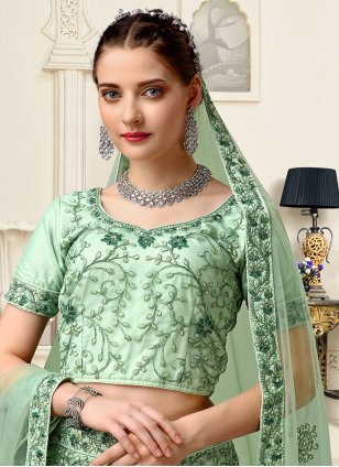 Sea Green Net Embroidered Trendy Chaniya Choli for Wedding