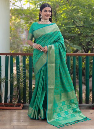 Sea Green Patola Silk Weaving Trendy Saree