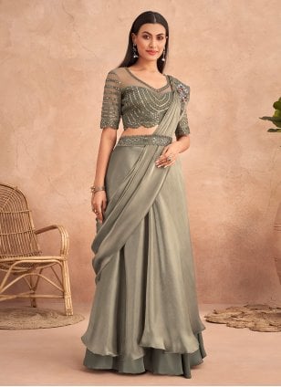 Powder Blue Lehenga Saree Gown – Lady Selection Inc