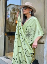 Sea Green Satin Printed Contemporary Sari