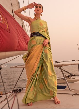 SEA GREEN SATIN SILK SAREE – Designer Clothing for Women – Block