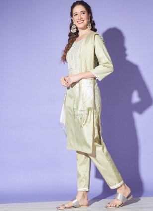 Sea Green Silk Embroidered Pant Style Suit