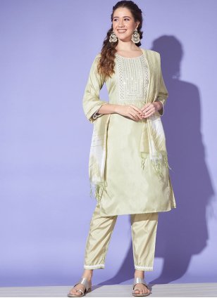 Sea Green Silk Embroidered Pant Style Suit