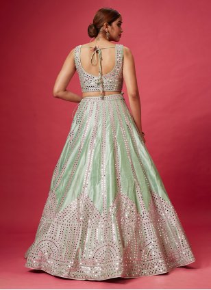 Sea Green Silk Mirror Work Trendy Bridal Lehenga Choli