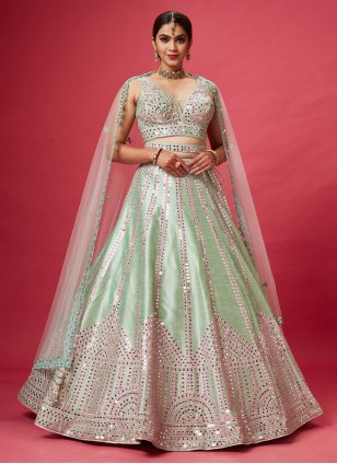 Sea Green And Pink Lehenga Saree at best price in Hyderabad by Raunaq  Boutique | ID: 8320434791