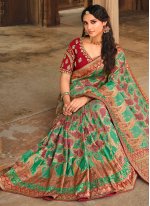 Sea Green Silk Weaving Contemporary Sari