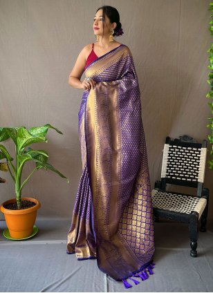 Silk Purple Weaving work Traditional Saree