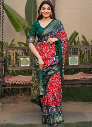 Silk Red Embroidered work Traditional Saree