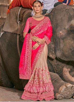 Sorcerous Beige and Pink Designer Saree