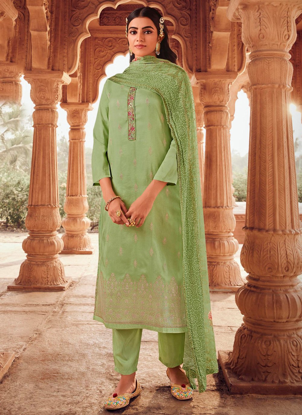 Orphic Cotton Green Pant Style Suit