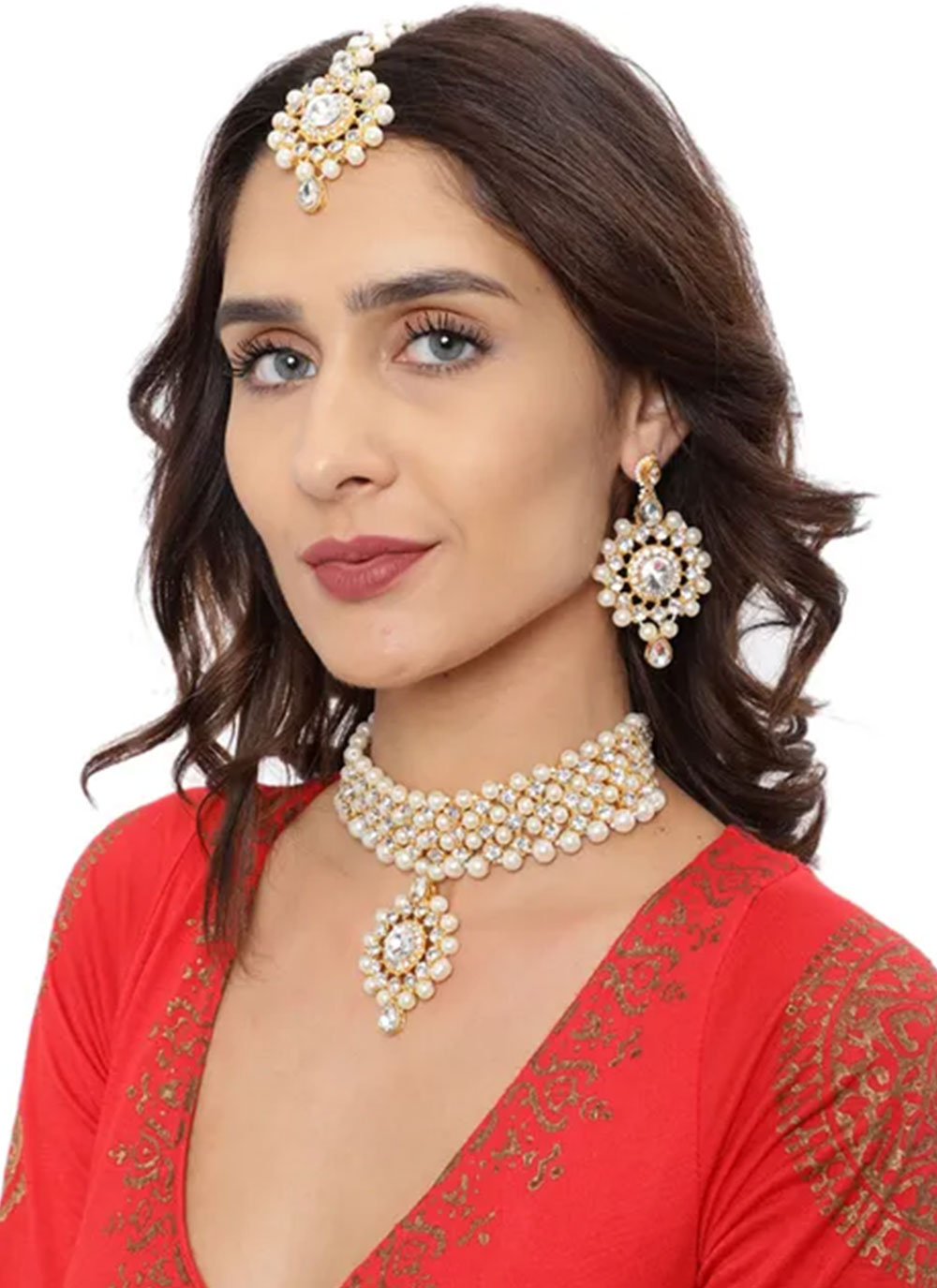 Suave Necklace Set in White for Festival save upto 50%! : 80426