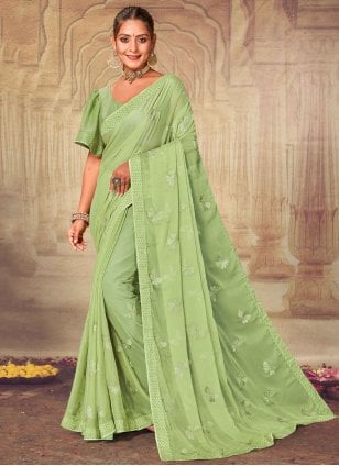 Sumptuous Green Silk Trendy Saree