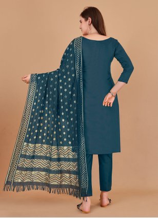 Teal Banarasi Silk Booti Pant Style Suit