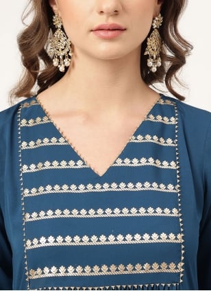 Teal Crepe Printed Casual Kurti