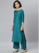 Teal Poly Silk Plain Trendy Salwar Suits