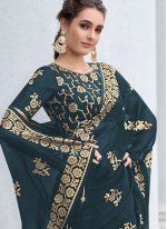 Teal Shimmer Sequins Trendy Sari