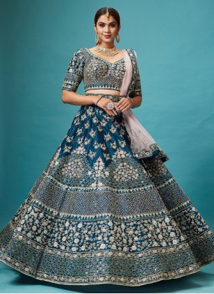 Banglori Silk Embroidery Lehenga Choli In Royal Blue Colour