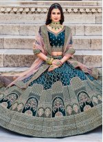 Designer Teal Color Velvet Dori Embroidery Wedding Lehenga Choli