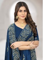 Teal Vichitra Silk Zari Classic Sari
