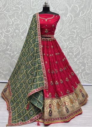 Trendy Lehenga Choli Zari Silk in Rani