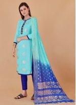 Turquoise Banarasi Silk Booti Salwar suit