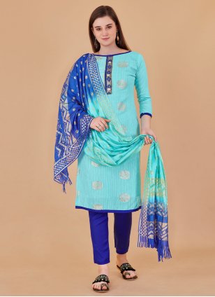Turquoise Banarasi Silk Booti Salwar suit