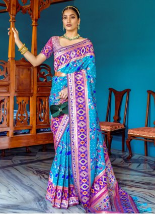 Turquoise Banarasi Silk Woven Classic Patola Saree