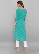 Turquoise Cotton  Printed Party Wear Kurti