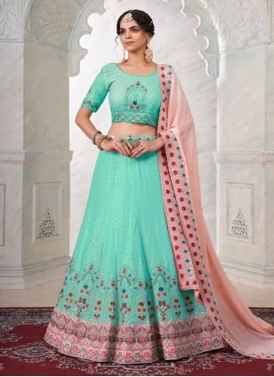 Turquoise Georgette Dori Work Lehenga Choli