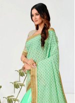 Turquoise Georgette Embroidered Trendy Sari