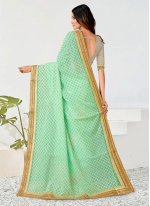 Turquoise Georgette Embroidered Trendy Sari