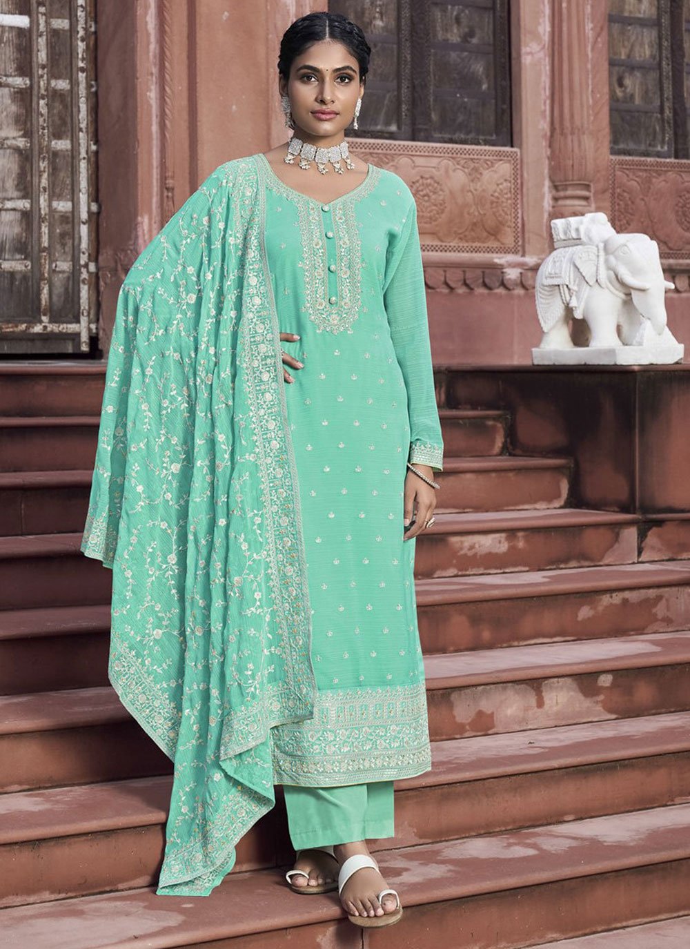 Soch - They say minimal is the new style, and we couldn't agree more!  Embrace this mint green salwar suit, and redefine finesse at your next  gathering. #FestiveReadyWithSoch. Shop at Soch stores