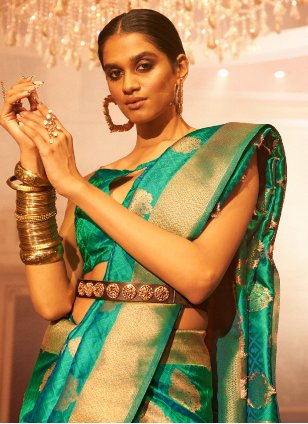 Turquoise Handloom Silk Weaving Trendy Saree