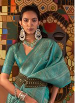 Turquoise Nylon Multi Classic Sari