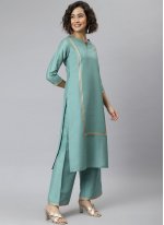 Turquoise Poly Silk Plain Trendy Salwar Kameez
