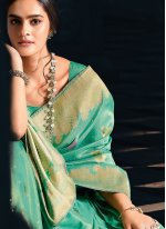 Turquoise Silk Weaving Classic Saree