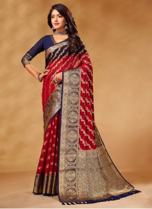 Weaving Pure Georgette Classic Saree in Red