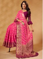 Weaving Pure Georgette Trendy Saree in Pink