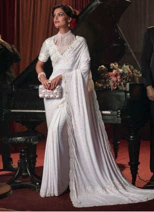 White Imported Cut Dana Contemporary Sari