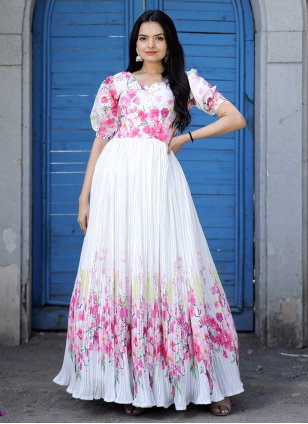 Multicolour Flower Printed GOWN WITH DUPATTA zc