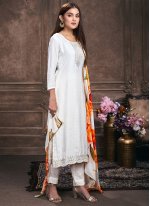 White Muslin Embroidered Salwar suit