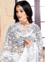 White Net Embroidered Designer Sari