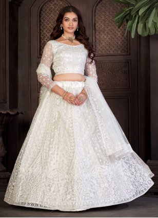 White Net Embroidered Lehenga Choli