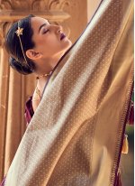 Wine Banarasi Silk Weaving Trendy Sari