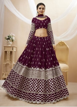 Wine Color Indian Wedding Lehenga Choli in Georgette with Sequence Work in  USA, UK, Malaysia, South Africa, Dubai, Singapore